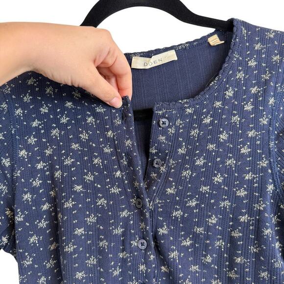 Doen Lucia Windswept Floral Print Cotton Short Sleeve Tee Knit Top Navy Sz Small - Picture 6 of 8